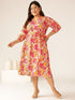 Plus Size Multicolor Pure Cotton Floral Printed A-line Dress